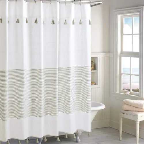Panama Stripe Cortina de ducha 100% tela de algodón para baño, de 72 x 72 pulgadas /182.88 x 182.88 cm. Gris pardo