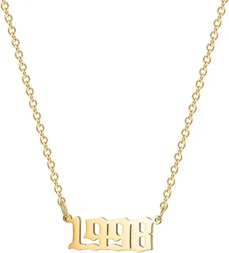 Collar de acero inoxidable chapado en oro de 18 quilates con número de cumpleaños, aniversario, joyería memorable para mujeres y niñas, Metal, No