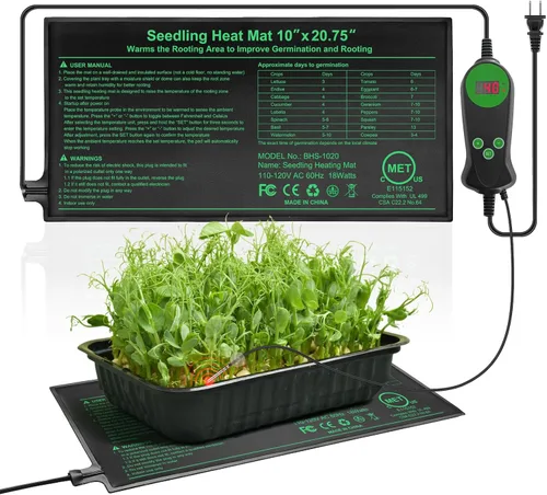 Miniatura 9 de Tapete térmico de plántulas con controlador de temperatura integrado (paquete de 2), almohadilla térmica de plantas de 10 x 20.75 pulgadas