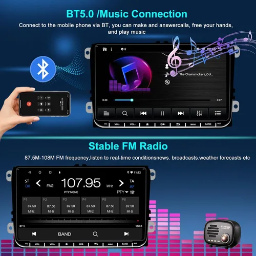 Miniatura 7 de Estéreo de coche para Volkswagen Jetta Passat Golf Beetle Tiguan Seat Skoda 9 pulgadas QLED pantalla táctil radio de coche con Carplay Android Auto