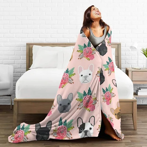 Miniatura 5 de HAZIMCS Manta de franela de felpa de forro polar, diseño floral de bulldog francés, lindo regalo para mascotas, razas de perro, para sillón