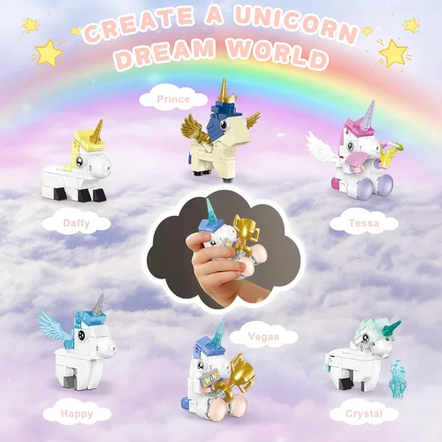 Miniatura 6 de Juego de construcción de juguetes de unicornio, paquete de 6 regalos de fiesta de unicornio compatibles con Lego, bolsas de regalo, Halloween