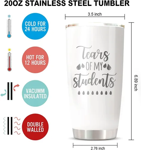 Miniatura 6 de CHICKOR Taza de viaje con texto en inglés "Tears Of My Students" – Taza de viaje personalizada para estudiantes a prueba de fugas, un gran