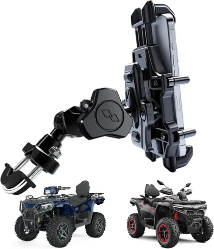 QYMOTO Soporte para teléfono ATV, soporte para manubrio anti vibración de 4 ruedas de alta resistencia, abrazadera para teléfono celular 360