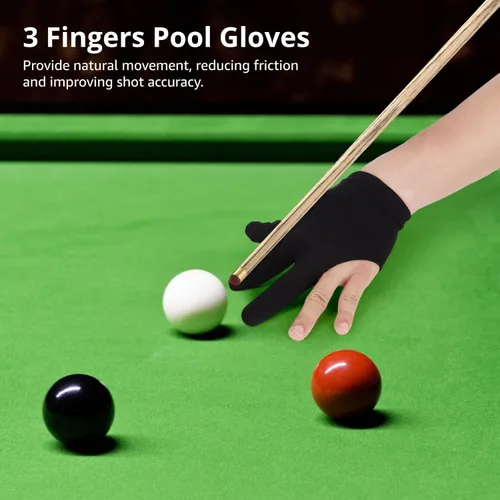 Miniatura 2 de OMISTAR 50 guantes de billar, guantes de piscina con 3 dedos, guantes para mano izquierda y derecha, guantes transpirables negros para hombres