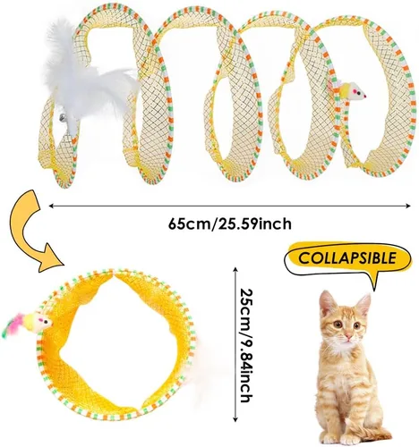 Miniatura 4 de Juguete de túnel en espiral para gatos, 25.59 pulgadas desplegado con varita de gato, plegable, túnel en espiral de caza con juguetes de ratón