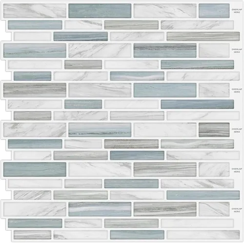 Miniatura 14 de Tilingview 10 piezas de azulejos de pelar y pegar para salpicaduras de cocina, diseño de tiras, azulejos de vinilo autoadhesivos, adhesivo de pared