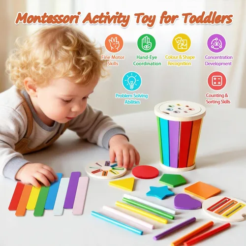 Miniatura 2 de Juguetes Montessori para niños de 1 a 3 años, juguetes de aprendizaje de clasificación de colores de madera para niños pequeños, juegos de Clásico