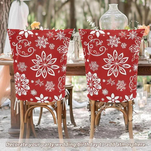 Miniatura 6 de Christmas Red Floral Snowflake Decorative Chair Back Covers for Dining Room Washable Office Chair Covers cobertores para sillas de comedor Set of 6
