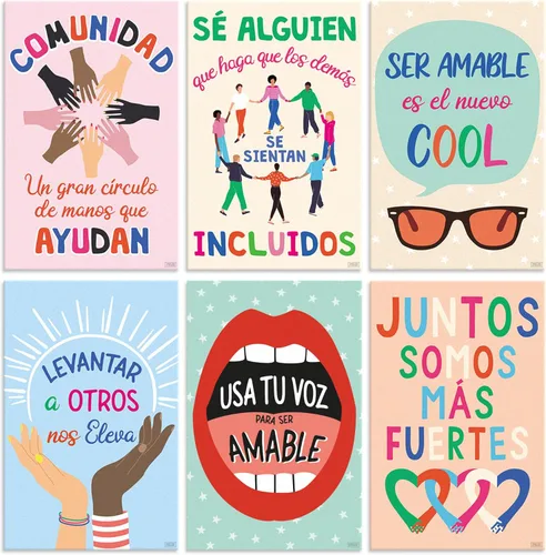 Miniatura 7 de Sweetzer & Orange Juego de 8 carteles motivacionales en español y letras BIENVENIDOS para profesores y estudiantes, gráficos de idiomas que Carteles