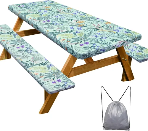 Miniatura 21 de Funda de mesa de picnic con fundas para bancos Esenciales de camping Mantel de picnic impermeable y a prueba de viento con bolsa de cordón, funda