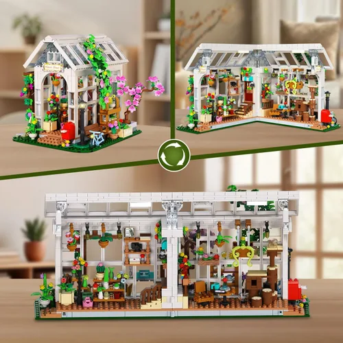 Miniatura 2 de HOGOKIDS Juego de construcción de casa de flores con luz LED, 1332 piezas de juguete de construcción de casa de jardín con flores, plantas
