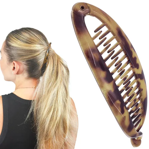 Miniatura 16 de Camila Paris CP3133 - Peine de pelo con clip de plátano francés de 4.5 pulgadas, para niñas, estilo clásico, flexible, para cola de caballo Beige