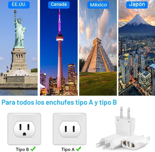 Miniatura 7 de Paquete de 4 adaptadores de enchufe europeo a estadounidense, convertidor de enchufe adaptador de 220 V a 110 V, adaptador de viaje europeo a Blanco