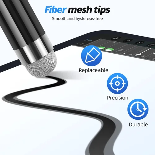 Miniatura 2 de Lápices capacitivos para pantallas táctiles [Paquete de 5 cuerpo de lápiz largo] Puntas de malla de fibra de alta sensibilidad y punta fina Lápiz