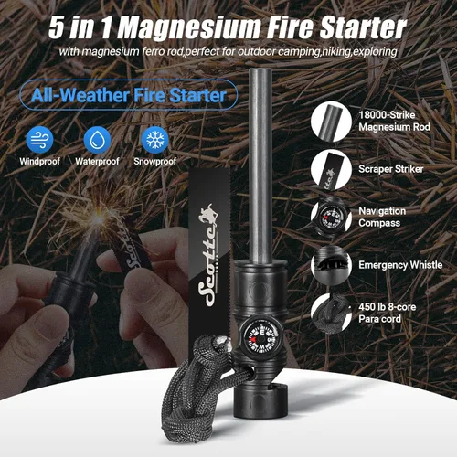 Miniatura 3 de Scotte Encendedor de arco de plasma resistente al viento, encendedor eléctrico y linterna LED - 2 en 1 (negro)/iniciador de fuego de magnesio 5 en 1
