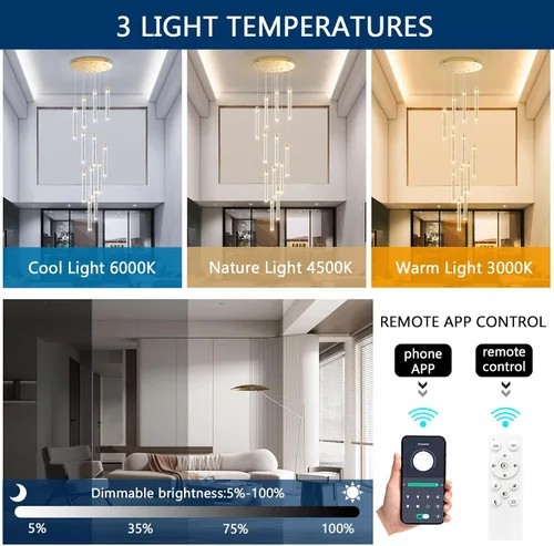 Miniatura 3 de Candelabro LED regulable de 12 luces para entrada, montaje empotrado, lámpara colgante de techo, candelabros de cristal para sala de estar, Dorado