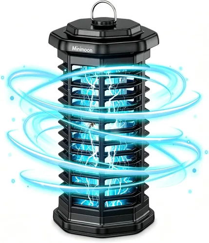 Minimoon Bug Zapper Exterior 4000V Potente Matamosquitos Eléctrico, Trampa para Moscas de 15W para Exteriores, IPX4, Matamosquitos con Cable para