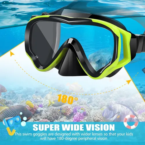 Miniatura 3 de Juego de esnórquel para niños, juego de máscara de esnórquel seca completa para adultos, protección antivaho, unisex, vista panorámica HD