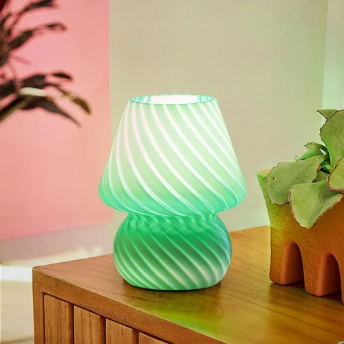 ONEWISH Lámpara de mesa pequeña con cristal a rayas, lámpara de mesita de noche para dormitorio, sala de estar, cafetería, oficina, bombilla