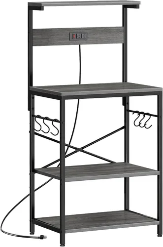 Miniatura 12 de SUPERJARE - Estante para panaderos con tomas de corriente, soporte para microondas de 39.4 x 14.3 pulgadas, estante de almacenamiento con estante