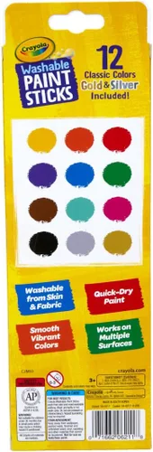 Miniatura 5 de Crayola Barras de pintura de secado rápido (12 quilates), juego de pintura lavable para niños, suministros de arte y manualidades, multisuperficie
