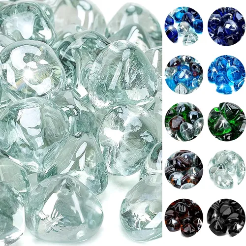 Miniatura 11 de onlyfire Diamantes de vidrio de fuego de 10 libras para hoguera de propano, piedras de vidrio mezclado de 1 pulgada para chimenea de gas y mesa