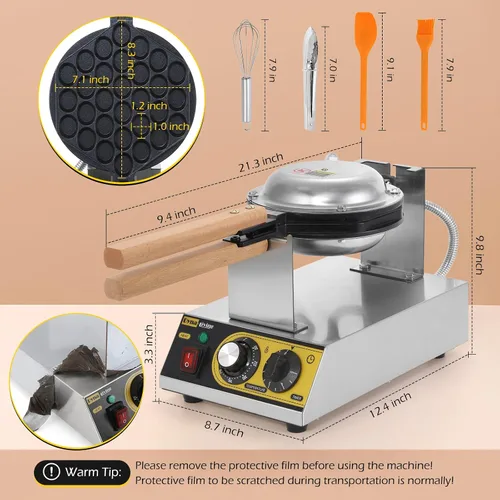 Miniatura 2 de Dyna-Living Burbuja Waffle Maker Comercial Bubble Waffle Iron 1400W Máquina eléctrica de acero inoxidable Hong Kong, máquina de gofres de hojaldre