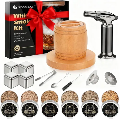 G GOOD GAIN Kit de Ahumador de Whisky con Antorcha - Kit de Ahumador de Cóctel Old Fashioned con Virutas de Madera de 6 Sabores | Set Infusor de