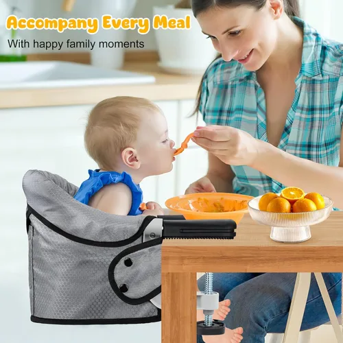 Miniatura 5 de Toogel Silla alta de gancho, silla alta portátil para bebé, asiento de mesa plegable con clip para 6 a 36 meses, tela antidesgarro, funda lavable