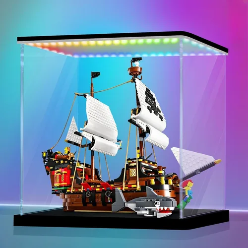 Miniatura 35 de LANSCOERY Vitrina de acrílico con luz LED ajustable amarilla/blanca/cálida, caja transparente de protección UV, vitrina a prueba de polvo