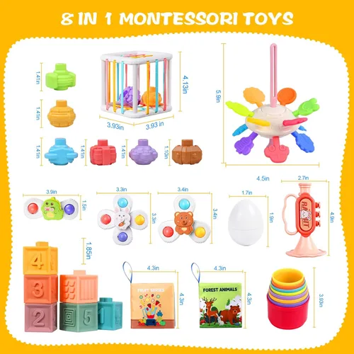 Miniatura 8 de Juguetes Montessori para bebés de 6 a 12 meses, 8 en 1, juguetes de baño sensoriales suaves para bebés, Montessori para niños de 1 año