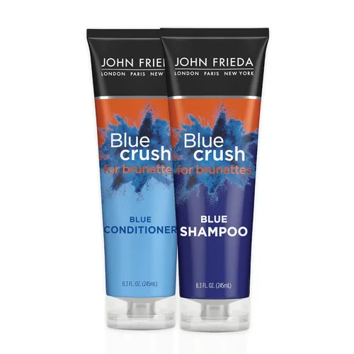 John Frieda Blue Crush - Juego de champú y acondicionador para morenas, nutre el cabello teñido y natural, pigmentos azules para cabello castaño