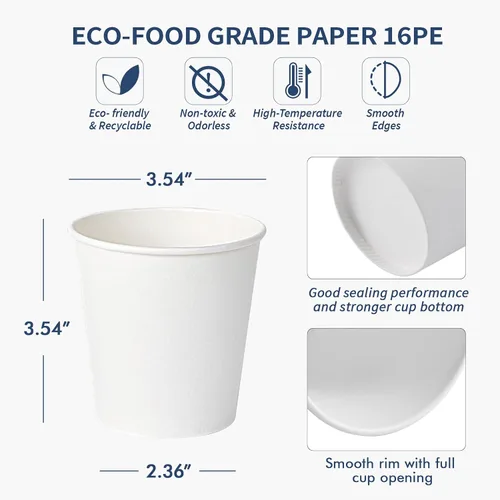 Miniatura 3 de Turbo Bee 10 onzas Tazas de papel de café desechables, paquete de 270 tazas para bebidas calientes, tazas de papel blancas para fiestas 270pack-10oz