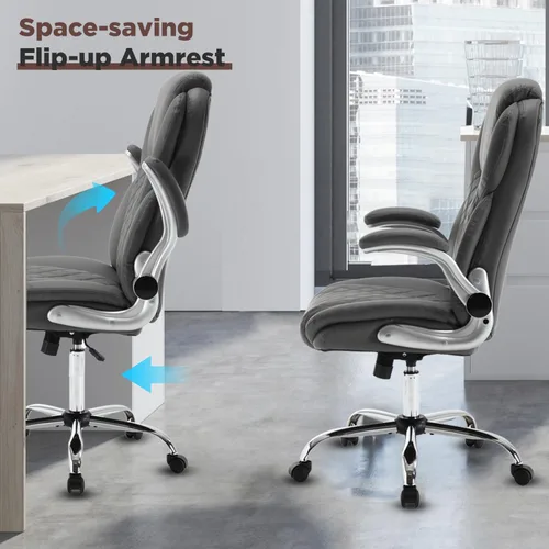 Miniatura 8 de Silla de oficina ejecutiva grande y alta, sillas de escritorio ergonómicas con respaldo alto de piel sintética con ruedas, silla de gestión mecedora