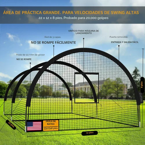 Miniatura 2 de Jaula de bateo de béisbol, jaulas de bateo para patio trasero, jaula portátil desplegable para béisbol y softbol con agujero para máquina de lanzar