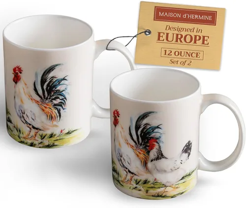 Miniatura 86 de Maison d' Hermine Taza de café con asas, tazas de porcelana fina de hueso, paquete de dos tazas de té para bebidas calientes, capuchino, latte, 015