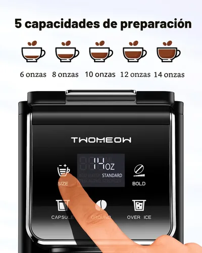 Miniatura 4 de Cafetera para café caliente y helado con configuración fuerte, cafetera de una sola porción para cápsulas K-Cup y café molido, tanque de agua Negro