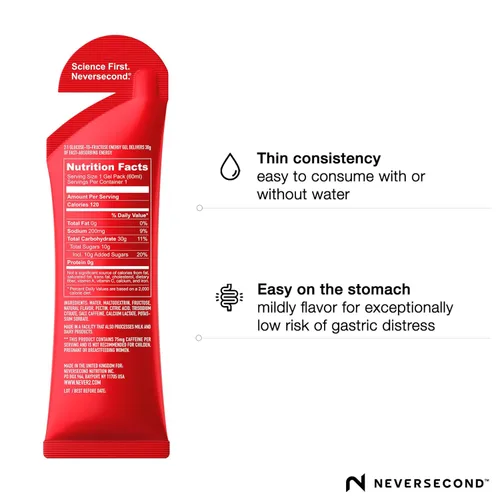 Miniatura 4 de Neversecond Gel energético C30+ + cafeína, nutrición e hidratación de rendimiento, Never2 Gel energético para ultra triatlones, ciclismo y maratones