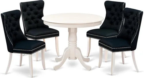 Miniatura 13 de East West Furniture ANDA5-LWH-12 - Juego de cocina de 5 piezas que contiene una mesa de comedor redonda con pedestal y 4 sillas Parson tapizadas