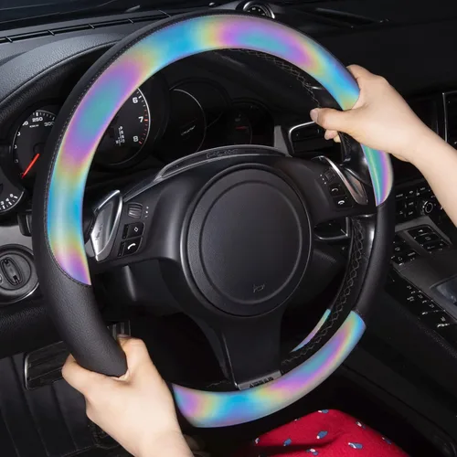 Miniatura 4 de CAR-GRAND Chameleon - Funda reflectante de cuero PU iridescente para volante, 15 pulgadas, ajuste universal para 95% de SUV, sedanes, camionetas