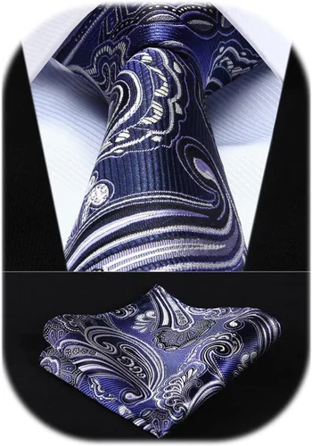 Miniatura 101 de HISDERN Corbatas para hombre, corbata de cachemira y bolsillo cuadrado tejido clásico floral para hombre, corbata de fiesta de boda