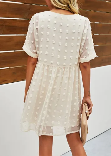 Miniatura 6 de KIRUNDO Vestido corto de manga corta de verano para mujer, vestido casual, suelto y con un cuello en V sexy, vestido holgado de punto suizo