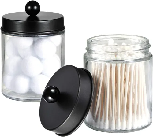 Miniatura 8 de Amolliar 6 tarros de boticario para baño, organizador de tocador de baño, decoración rústica de granja con tapas de acero inoxidable, soporte Negro