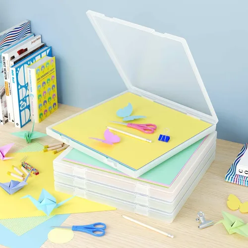 Miniatura 3 de Denkee Almacenamiento de papel de 12 x 12, paquete de 4 organizadores de papel para álbumes de recortes, caja organizadora de manualidades