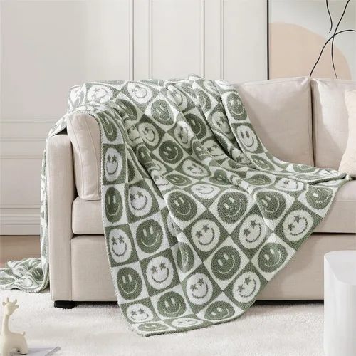 Miniatura 46 de WRENGONGE - Manta a rayas de color caqui, suave, acogedora, mullida, cálida, para sillón, sofá, cama o viajes, ligera, 50 x 70 pulgadas, regalo
