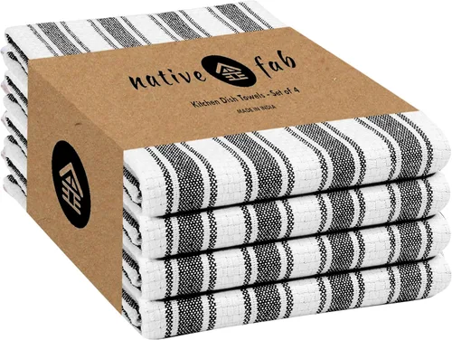 Miniatura 17 de Native Fab Toallas de Cocina a Rayas - 100% Algodón - Paquete de 12 - 16"x26" - Paños de Té a Rayas con Tejido de Cesta, Paños de Cocina para Secar