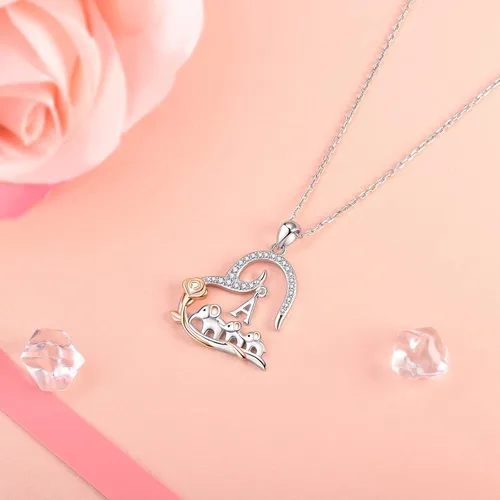 Miniatura 4 de ACJNA 925 Sterling Silver Elephant Necklaces for Women Mother Daughter Rose Flower Initial A Letter Heart Necklace Pendant Jewelry Elephant Gifts