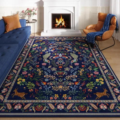 Miniatura 24 de Rugcomf Alfombra de pasillo lavable para cocina 2'6''x8' Alfombra de pasillo para entrada interior floral antideslizante alfombra suave para Azul