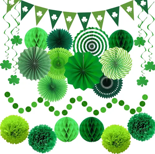 Miniatura 8 de 24 decoraciones de fiesta negras y doradas, abanicos de papel, guirnaldas de pompones de panal, suministros colgantes reutilizables para graduación